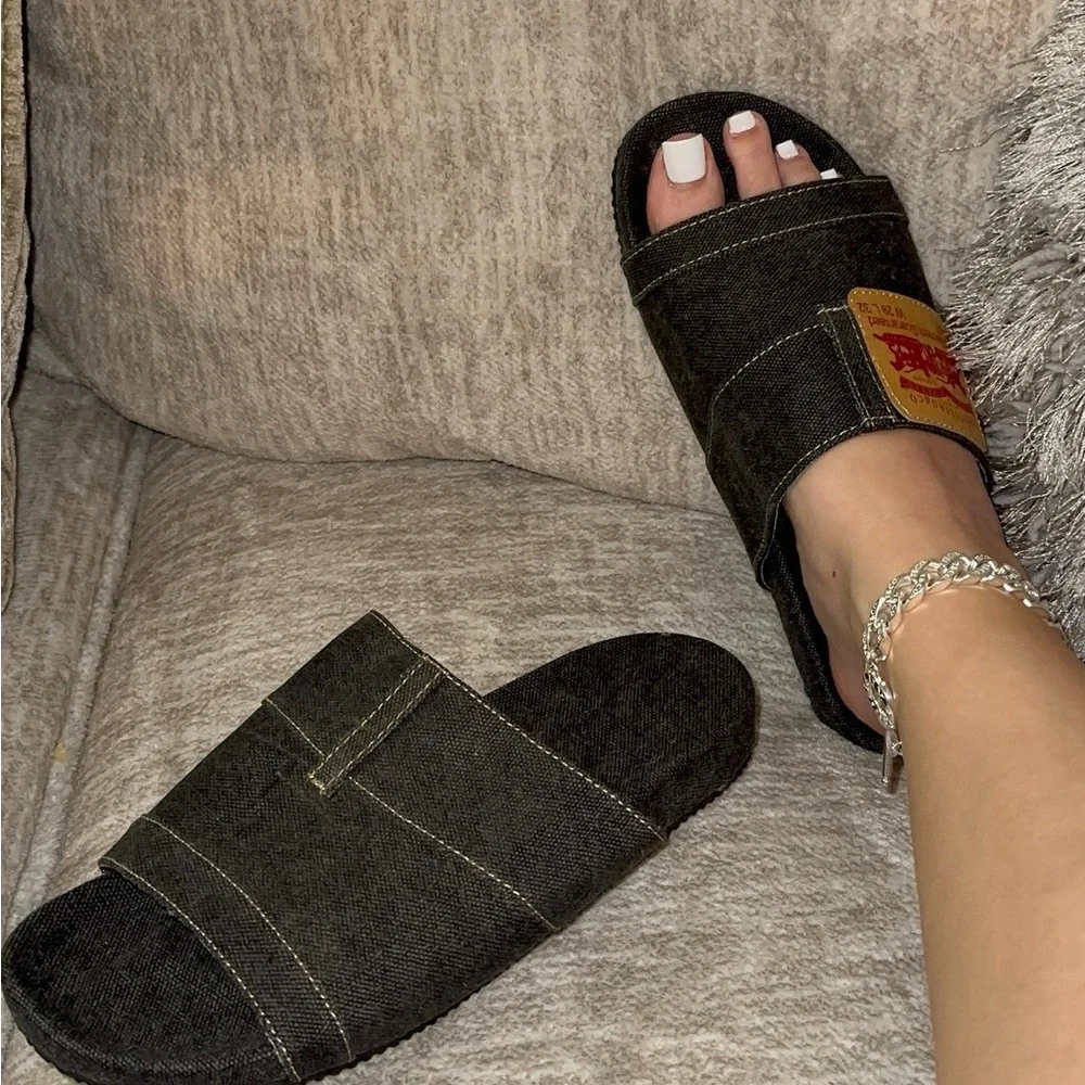 Black Denim Slide Sandals sizes 7, 8, 10 - Picture 3 of 3